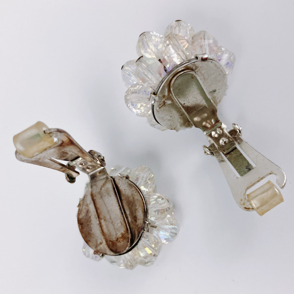 VTG MCM Signed Hobé Clip-On Earrings Aurora Borealis Crystal Cluster 1950s 1960s - Picture 9 of 10